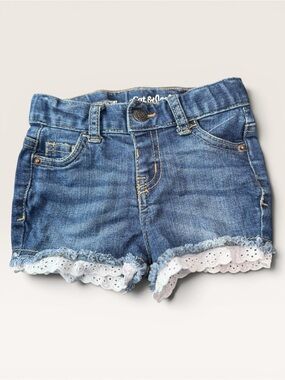 NWOT Cat & Jack Baby Girl Denim Shorts 12M Eyelet Trim Super Stretch Cute